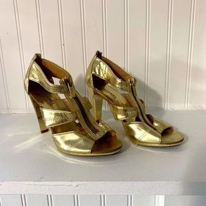 Michael Kors Gold Berkley T-Strap Metallic Heel, 6